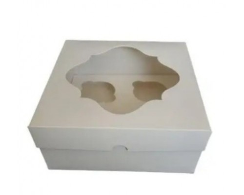 Коробка на 4 капкейки, біла з вікном (200 Х 200 Х 90)