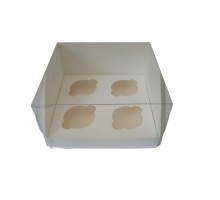 Коробка Аквариум белая на 4 капкейки (200*200*110)