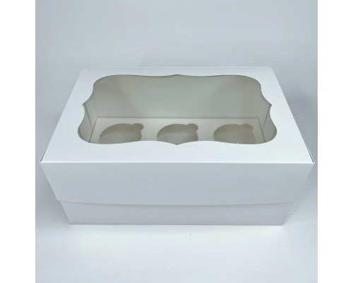 Коробка белая для 6 капкейков и трайфлов 250*170*110 мм №1161