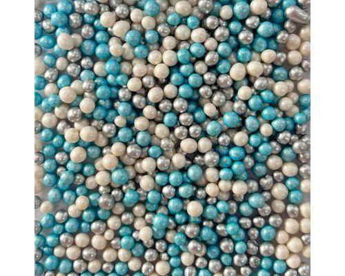 Рисові кульки Блакитні-білі-срібні d-7мм , 50 г